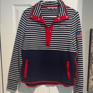 Vineyard Vibes Striped Navy and Red Pullover